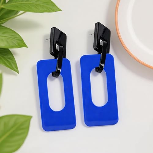Boho Lightweight Retro Simple Acrylic Splicing Rectangle Earrings for Women Creative Exaggerated Statement Dangle Drop Earrings Jewelry - color: Black Blue