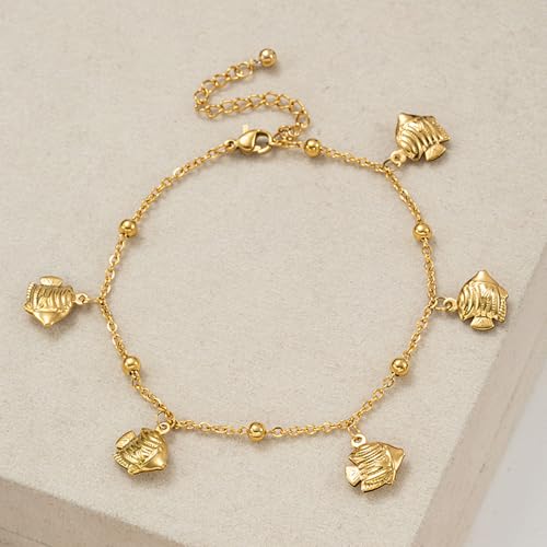 Lit Wall Gold Anklets for Women 18K Gold Plated Adjustable Summer Simple Foot Jewelry Ankle Bracelet for Women - style: Fish