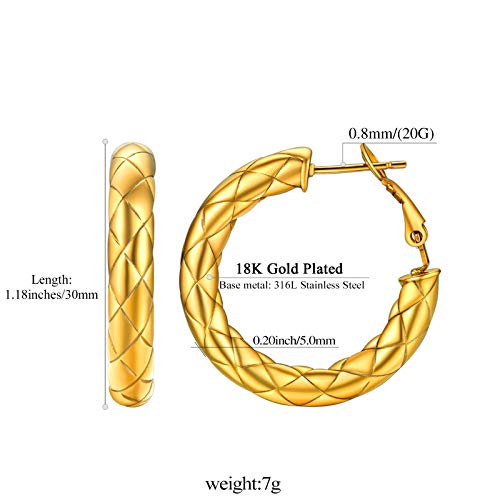 FindChic Chunky Hoop Earrings for Women, Silver/Black/14K Gold Plated Crossover Patterned Hollow Tube Rounded Loop Earrings, 30mm/40mm/60mm/80mm Hoops with Custom Name Options and Gift Box - color: c.Gold, size: 30MM
