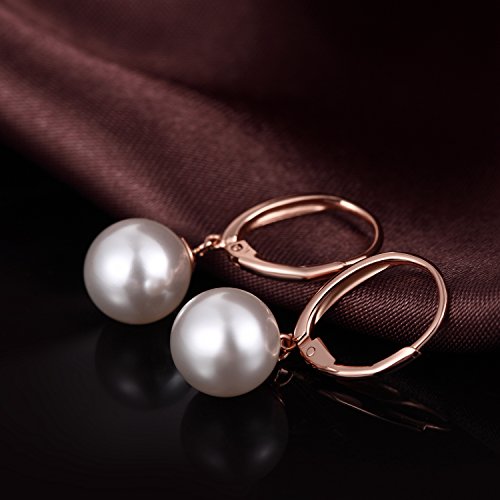 Pearl Earrings for Women Pearl Leverback Earrings 925 Sterling Silver - color: C2-rose-leverback