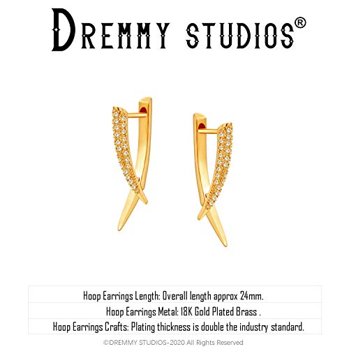 Dremmy Studios Dainty CZ Huggie Hoop Earrings 14K Gold Plated Chunky Simple Cute Thick Round Frill Bead Ball Starburst Cuff Earrings Cubic Zirconia Hoop Earrings Minimalist Personalized Gift for Her - color: Fangs
