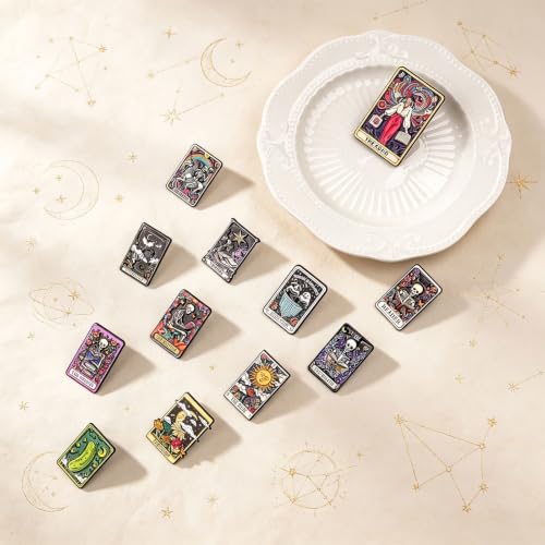 4/6/9/10/12/16/20PCS Cute Enamel Pins Bulk Set, Art Aesthetic Lapel Brooches, Humorous Quote Pins for Backpacks Jackets Hats Bags, Novelty Cool Badges for Women, Men, Teens, Kids - style: 12pcs Tarot