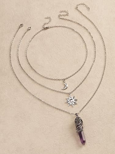 Sacina Gothic Emo Grunge Crescent Moon Choker, Moon Sun Star Choker Necklace, Goth Gothic Necklace, Halloween Christmas Jewelry Gift for Women - color: Purple