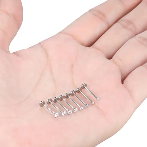 Oveta Threadless Push in Lip Rings 16G/18G/20G Labret Jewelry CZ Lip Studs Stainless Steel Cartilage Earrings for Women Monroe Medusa Piercing Jewelry 6/7/8/10/12mm Bar Length - color: Silver, size: 20G*12mm bar*1.5/2/2.5/3mm cz