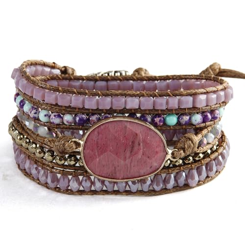 Handmade Boho Wrap Bracelets Natural Turquoise Crystal Stone Variety Beaded Strand Bracelet - color: Red Agate #2