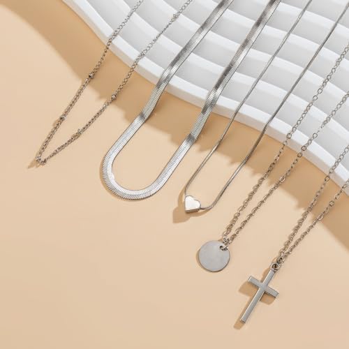 CSIYANJRY99 Layered Gold Necklaces for Women Chunky Gold Necklace Stack Layered Cuban Paperclip Snake Chain Necklace Retro Coin Dainty Pendant Toggle Clasp Necklace - style: Silver Cross Disc