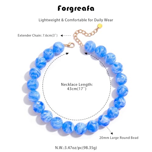 Chunky Beaded Necklace for Women Trendy Boho Collar Statement Necklace Large Round Resin Beads Choker Necklaces Summer Beach Jewelry Gifts - color: Clear Blue