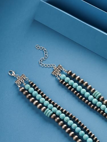 MINACHI Boho Multi Layer Necklace with Green Stone Beads, Handmade Beaded Chain Necklace, Vintage Hippie Jewelry for Women - style: Necklace NECK.004