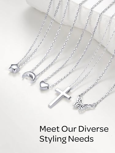ChicSilver 925 Sterling Silver Cross/Heart/Butterfly/Star/Moon Necklace for Women, Hypoallergenic Dainty Small Silver Pendant Necklaces (with Gift Box) - style: 01.Cross