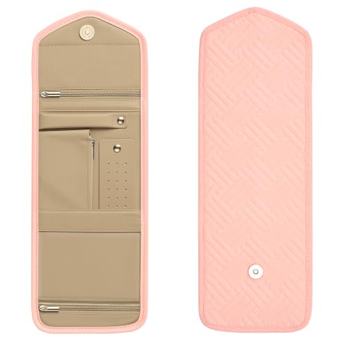 Sodsay Travel Jewelry Case Foldable Travel Jewelry Organizer for Women | 5 Compartments, Quilted Cotton & Polyester, Scratch Resistant, Foldable Lightweight, Travel Friendly, Gift for Women - color: Pink