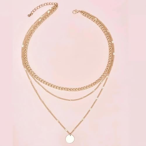Gold Plated Layered Necklaces for Women Charm Disc Cuban Link Snake Chain Paperclip Layering Vintage Twisted Rope Adjustable Chain Trendy Jewelry Gifts for Women 16/18/20 Inches