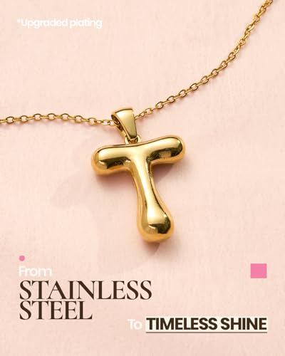 DoDoBeads Stainless Steel Initial Necklace, Waterproof 18K Gold Plated Necklace, Non-Tarnish Chunky Monogram Jewelry Gifts for Women, Mothers Day Gift - style: T