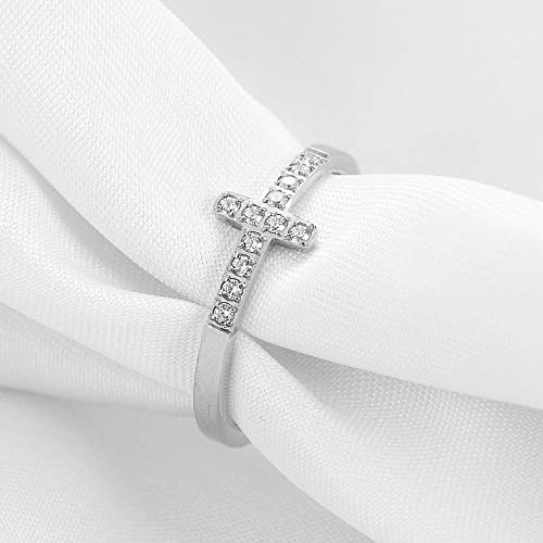 2mm 5mm Tainless Steel Cubic Zirconia Wedding Band Rings For Women,Stackable No Tarnish Fashion Cross Rings Size 4-10 - color: Cross-silver