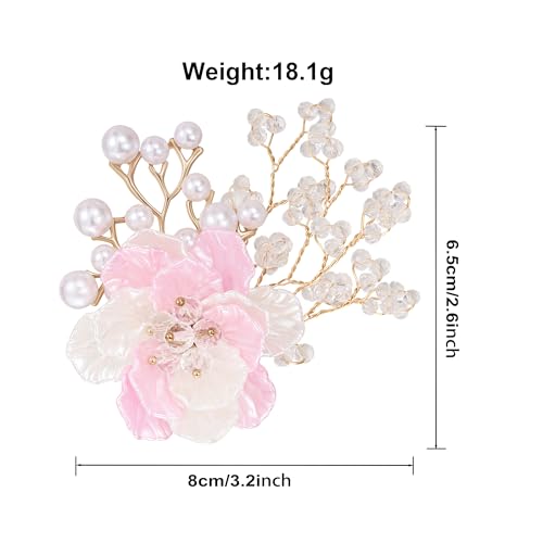 SELOVO Flower Crystal Brooch Bridal Simulated Pearl Brooch Pin Elegant Floral Broach for Prom - color: Pink
