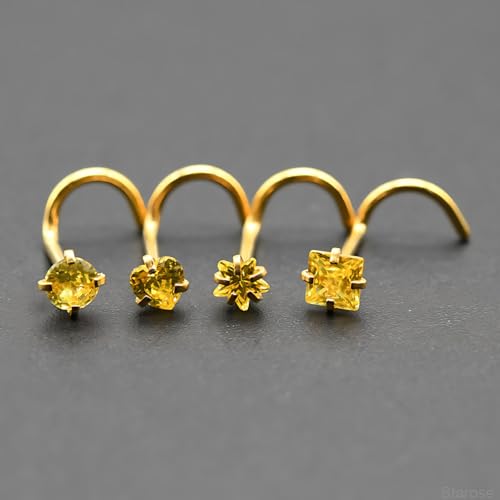 8 Pcs-Pack, Crystal Nose Studs, 20G Stainless Steel, 3mm Zircon, Multiple Shapes Zircon Labret Nose Piercing Ear Jewelry - color: Yellow
