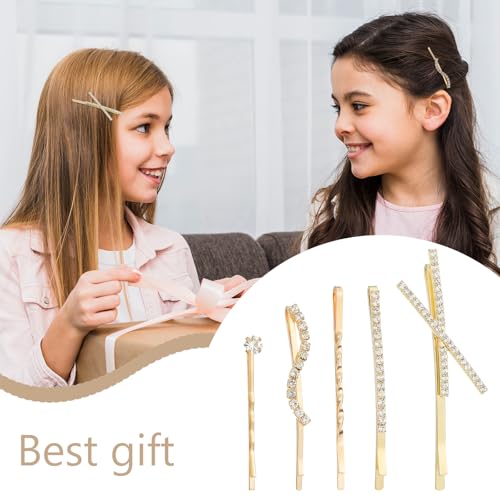 Nogeqi 16PCS Rhinestone Bobby Pins, Decorative Rhinestone Hair Clips, Elegant Metal Crystal Diamond Hair Pins for Women Girls Bridal Wedding Party Accessories (Gold)