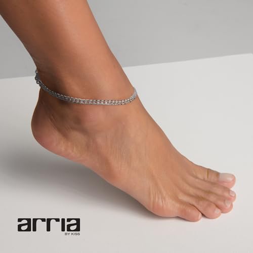ARRIA Gold Plated & Stainless Steel Anklets for Women, Stackable Trendy Jewelry, Layered Dainty Bold Summer Styles, Lead & Nickel Free, Hypoallergenic, Tarnish-Resistant - color: Silver, style: Textured Chain