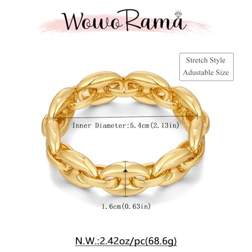 WOWORAMA Chunky Chain Bracelet for Women, Gold/Silver | Adjustable Elastic Stretch Bracelet, Thick Chunky Link Bracelet, Statement Jewelry - color: Oval Gold Chain