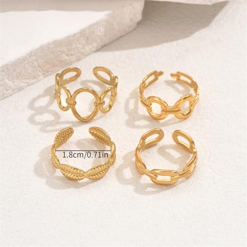 Trendy Knuckle Rings Set for Women Dainty Stackable Joint Finger Midi Rings Pack Adjustable Dome Twist Hollow Chunky Rings Statement Jewelry Mixed Size - style: A-Gold-4Pcs
