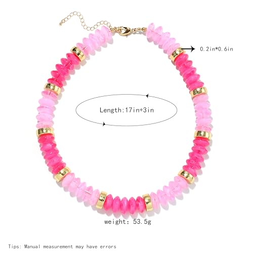 RISHEGAE Chunky Beaded Necklace for Women Boho Resin Beaded Choker Necklace Adjustable Surfer Beach Strand Necklaces Gold Handmade Acrylic Beads Jewelry Gift for Women - color: Style 1pink