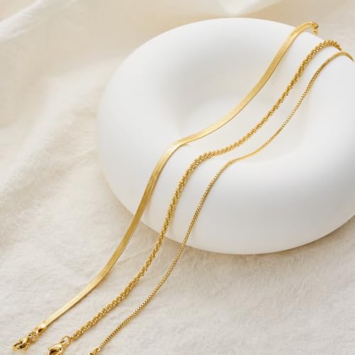 Risamil 14K Gold Plated Ankle Bracelets for Women, Anklets for Women Waterproof Layered Ankle Bracelets for Women Teen Girl Herringbone Anklet Set Summer Foot Jewelry Gifts - color: 3PCS-06