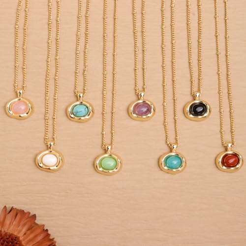Jean Beau Gold Stone Pendant Necklaces for Women, Chunky Gemstone Dangle Necklace Wedding Prom Fashion Jewelry Gift - color: Amethyst Purple