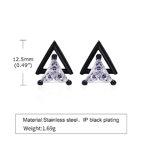 Unisex Geometric Triangle Stud Earrings, Stainless Steel Minimalist Cubic Zirconia Pierced Post Earrings for Men Women - style: Double Layer-Black