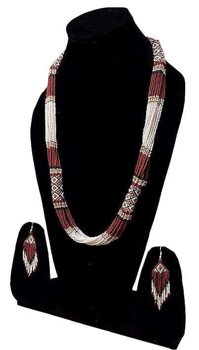 Layered – Boho Native American Style Layered Beaded Necklace– Ukrainian beaded Necklace Native Handmade Seed Bead Necklace Tribal ethnic beaded Necklace for Women (Tuquoise) - color: Brown & Cream