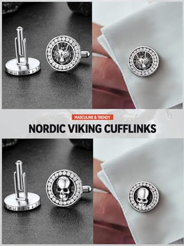 FaithHeart Mens Cufflinks, Norse Viking Tuxedo Shirt Cuff Links, Stainless Steel Cuff Links and Shirt Studs, Gift Box - style: 06. Wolf CZ-Silver
