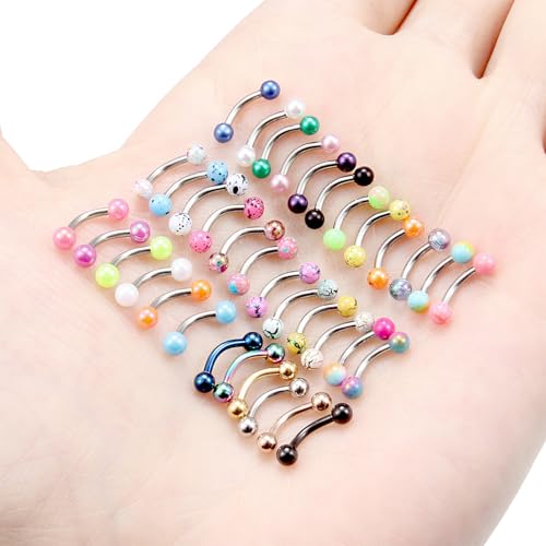 Eyebrow Piercing Jewelry 16G Stainless Surgical Steel Curved Barbell Eyebrow Ring Vertical Labret Lip Jewelry Rook Daith Earrings Piercing Jewelry for Women Men 6mm 8mm 10mm 16 Gauge - color: 6MM-Mix Color