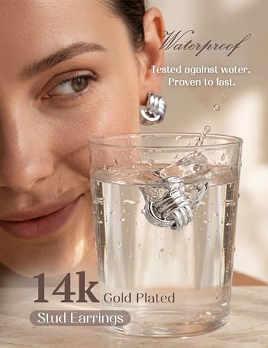 Chunky Gold Stud Earrings for Women Sterling Silver Earring Hypoallergenic | Non Tarnish 14K Gold Plated 925 Silver Posts for Sensitive Ears,Knot Statement Dangle Earrings Gold Jewelry Gifts Lightweight - color: silver plated-kont