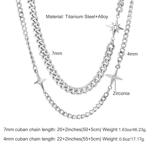 Gothic Cross Star Necklace For Men Women Silver Stainless Steel Cuban Link Paperclip Figaro Bead Chain Punk Kpop Y2k Goth Irregular Layered Cross Pendant Necklace Non Tarnish Jewelry Gift - color: Silver H