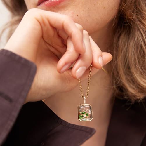 Women Locket Necklace Titanium steel Round 18K Gold Photo Lockets that Hold Picture Living Floating Memory Glass Locket Necklace for Family, Friends, Lovers - color: Gold