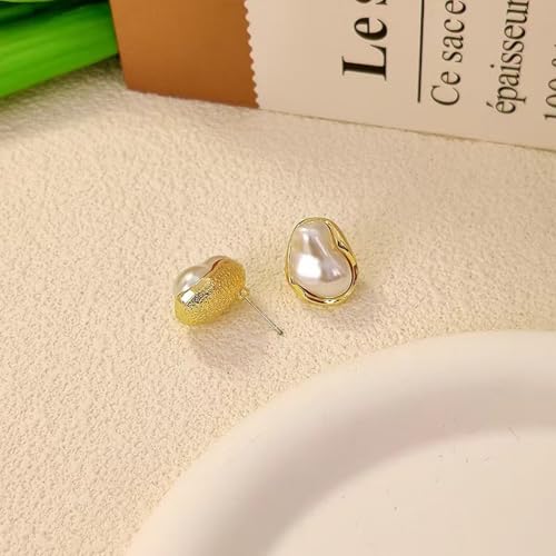 Boho Pearl Statement Earrings for Women Irregular Pearl Earrings | Big Round Freshwater Pearls Bridal Gold Earring Beach Ocean Vacation Jewelry - style: B Style