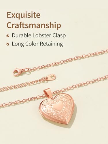 FindChic Locket Necklace for Women Custom Photo Memorial Gifts 4 Colors | Silver/Black/Rose Gold/Gold Plated Personalized for Loved Ones, Birthday Valentine's Day Keepsake - style: 13. Heart Pattern (DIY)-Rose Gold