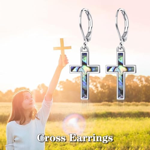 Leverback Earrings Dangle Earrings for Women Dangly Earrings Anniversary Birthday Gifts for Women - style: Cross Earrings with Abalone