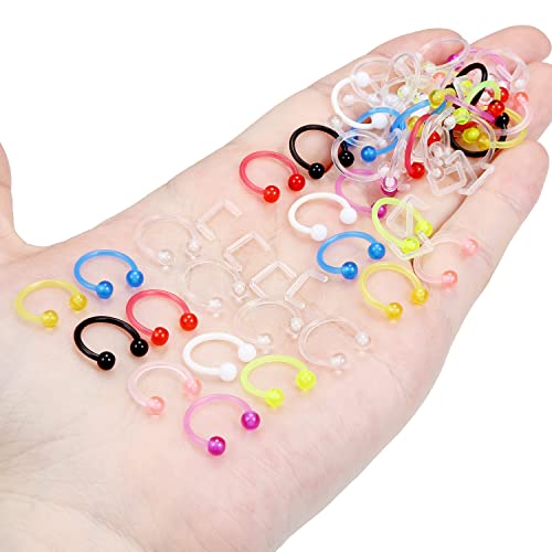 Lcolyoli Septum Retainer 16G Clear Bioflex Septum Rings Flexible Plastic Septum Nose Hoop Piercing Jewelry for Women Men 8mm 10mm - color: 72pcs-16g-3/8"