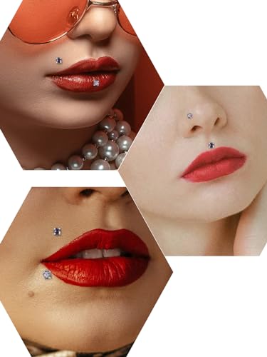 PiercingJ 2-4pcs 16g 316L Stainless Steel 3mm Cubic Zirconia Labret Monroe Lip Ring/Tragus/Helix Earring,6-12mm Bar Length - style: Color zirconia / 8mm black bar