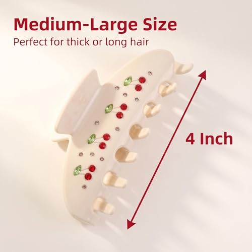 Big Hair Claw Clips For Thick Hair,Cherry Hair Clips for Women | 4 Inch Large Hair Claw Clips Strong Hold Non-Slip Acetate Jaw Clips ,Lightweight, For Thin Thick Hair - color: beige