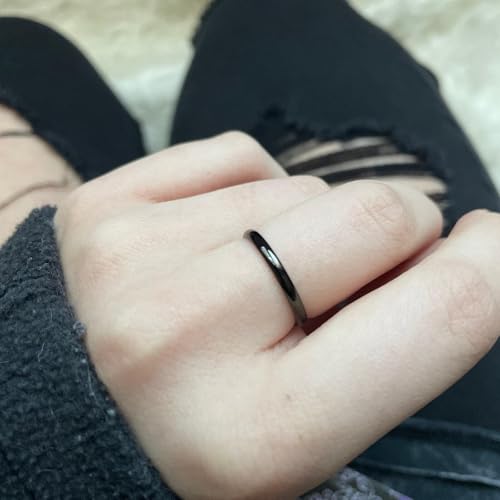 TRUMIUM 2mm 4mm 6mm 8mm Black Tungsten Ring for Men Women Wedding Band Domed High Polish Comfort Fit 4-15 - color: 2mm Black