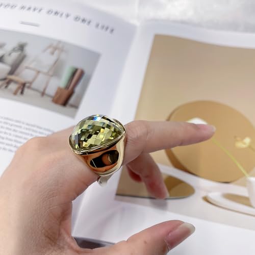 Chunky Square Crystal Glass Stainless Steel Statement Ring for Women Men Gold-Tone Plated Exaggerated Large Geometric Green Cubic Zirconia Finger Band Knuckle Rings Cocktail Prom Fashion Jewelry - color: Olive Green