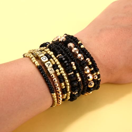 ZOLEAROPY Game Day Bracelets Stack Football Bracelets for Women Men Stackable Game day Bracelet Accessories Football Mom Outfit Jewelry Gifts - color: black gold