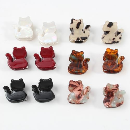 Mistofu 12PCS Mini Cat Hair Claw Clips, Acrylic Hair Clips for Women | Trendy Small Non-Slip, Aesthetic Acetate Clips for Girls & Women ,Cute Kawaii Classic Hair Claw - color: small cat 2