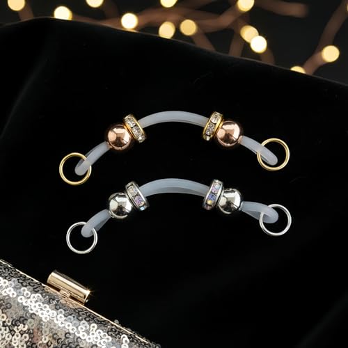 2 Pairs Non-Piercing Nipple Jewelry – Adjustable Silicone Rings with Silver & Gold Beads – Fake Nipple Piercing Look, Pain-Free Faux Nipple Rings for Unisex Adult Body Jewelry - color: Silver & Gold