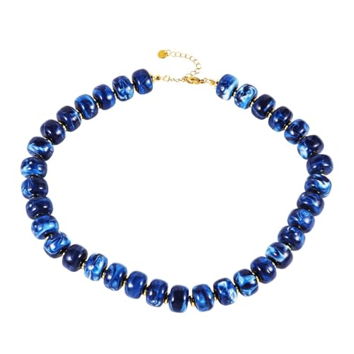 Fuqimanman2020 Resin Chunky Beaded Necklace Minimalistic Modern Statement Necklace for Women - color: D