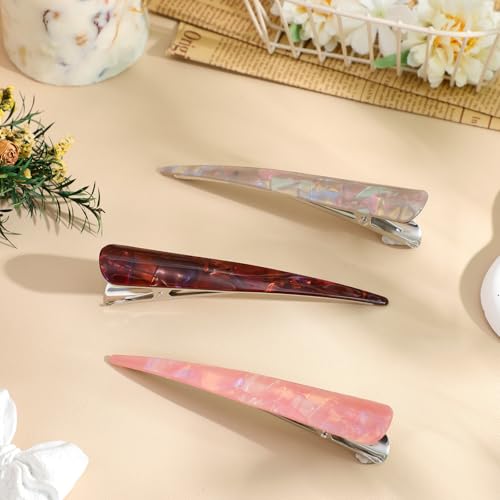 3pcs Acrylic Hair Clips Set for Women, Long Large Hairpin Barrettes in Pink, Coffee, and Cream, Decorative Hair Accessories for Styling and Everyday Use