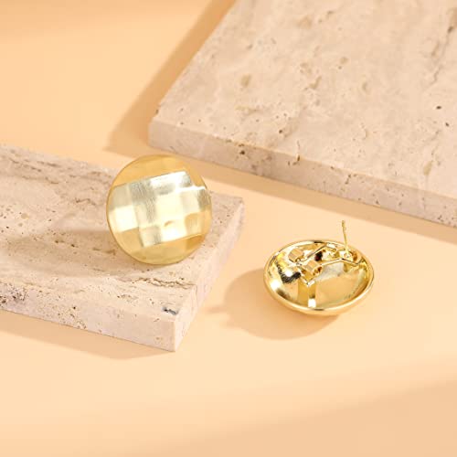 Gold Stud Earrings for Women, Trendy Geometric 14K Gold Plated CZ Crystal Stud Lightweight Hypoallergenic Jewelry for Her - color: Round