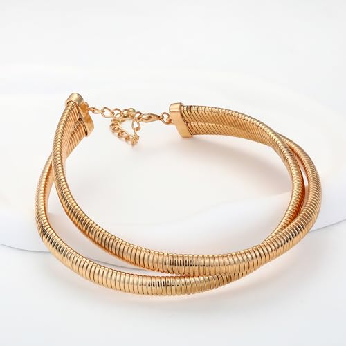 Chunky Gold Choker Necklace for Women, 14K Gold Plated Snake Chain Statement Necklace Triple Twsited Layered Choker Necklaces Jewelry Gifts - style: 2 LAYER/14K GOLD