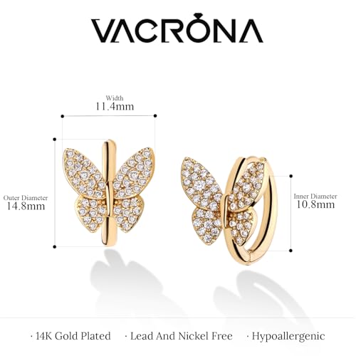 Cubic Zirconia Huggie Earrings 14k Gold Plated Tiny Earrings Small Huggie Hoop Earrings Simple Lightweight Hoops Gift for Women - color: Butterfly Hoop earrings