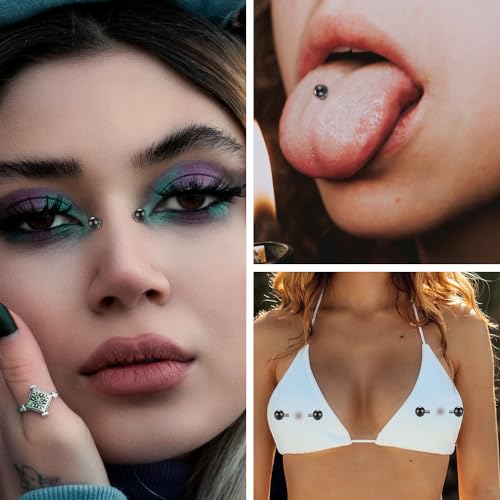 PEAKLINK Internally Threaded Nipple Rings Titanium Nipple Bars Piercing Jewelry 1 Pair Tongue Rings Eyebrow Jewelry Bridge Piercings - color: Black Nipple Straight Barbell